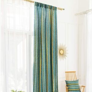 Blue & yellow stripe bohemian linen blend curtain panels (2)